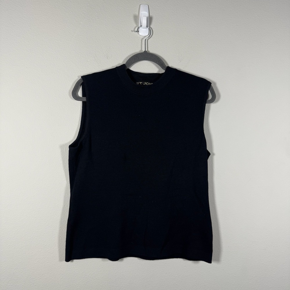 St. John Basics Black Santana Knit Sleeveless Shell Top Crew Neck Size M USA